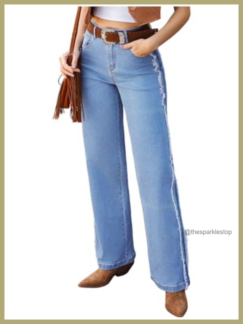 High Waisted Wide Leg Jeans with Pockets Stretchy Side Panel Patchwork Denim